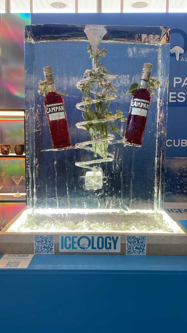 Luge de gelo com garrafas congeladas no interior